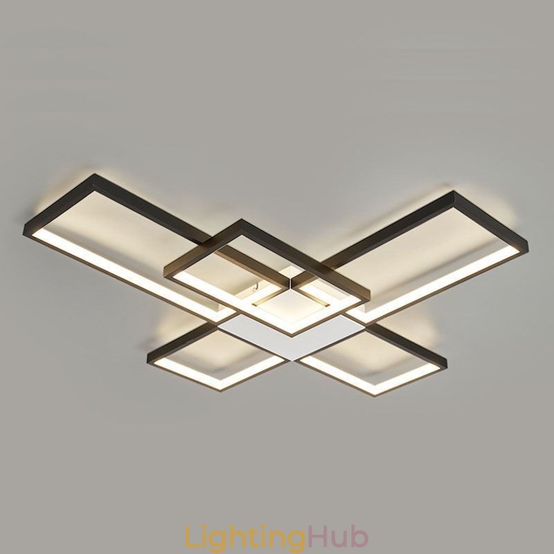 Minimalist Flush Mount Five Square Ceiling Light Stepless Dimmable With Remote Control 92W