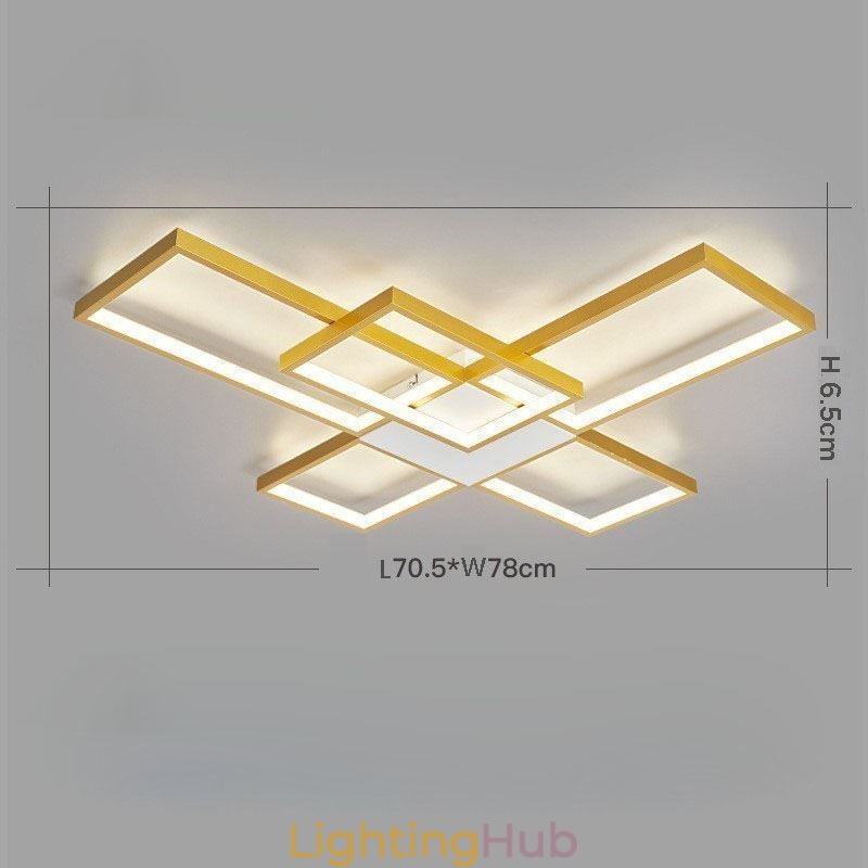 Minimalist Flush Mount Five Square Ceiling Light Stepless Dimmable With Remote Control 92W