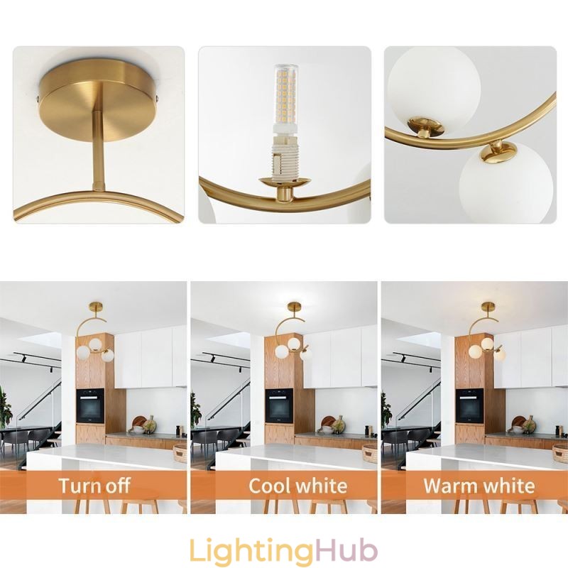 Modern And Simple Flush Mount Three Head Milky White Glass Ceiling Light G9 5W