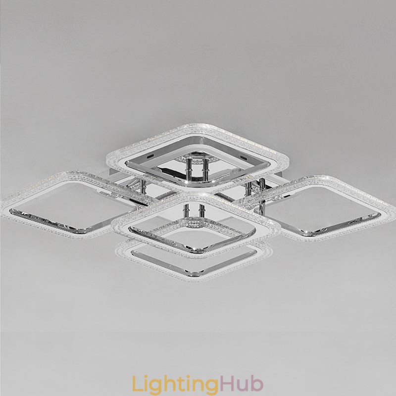 Flush Mount Chrome Acrylic Square Ceiling Light 5 Lights