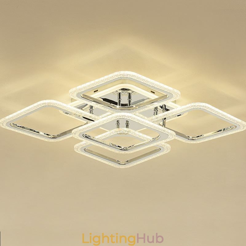 Flush Mount Chrome Acrylic Square Ceiling Light 5 Lights