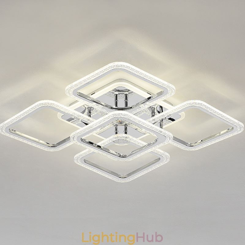 Flush Mount Chrome Acrylic Square Ceiling Light 5 Lights