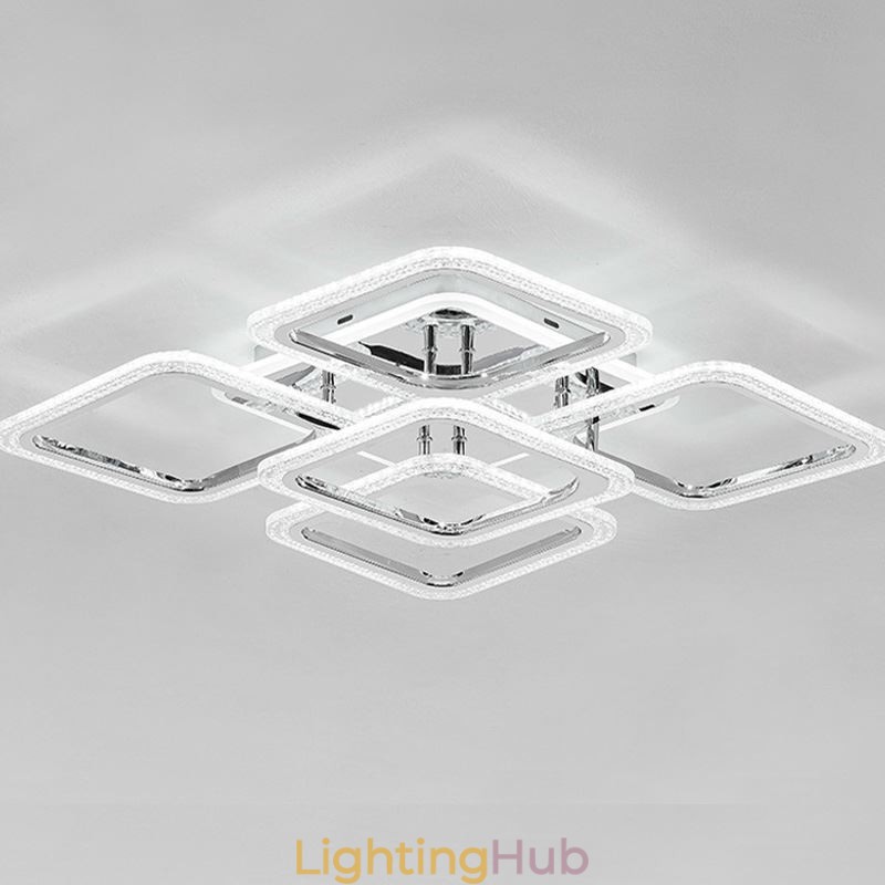 Flush Mount Chrome Acrylic Square Ceiling Light 5 Lights