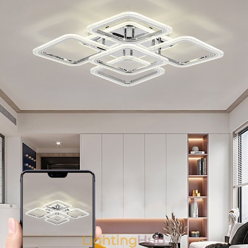 Flush Mount Chrome Acrylic Square Ceiling Light 5 Lights