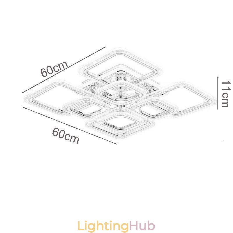Flush Mount Acrylic Square Ceiling Light Chrome 8 Lights