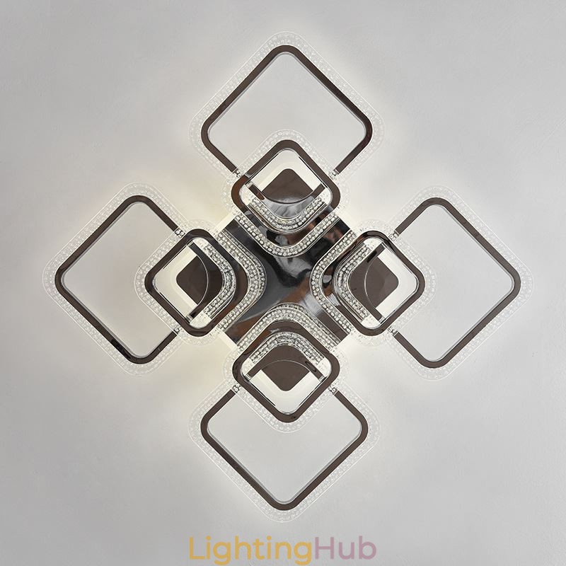 Flush Mount Acrylic Square Ceiling Light Chrome 8 Lights
