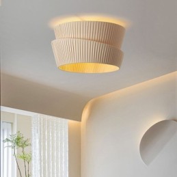 Wabi Sabi Flush Mount French Cream Style Double Layer Fabric Lampshade Ceiling Lamp