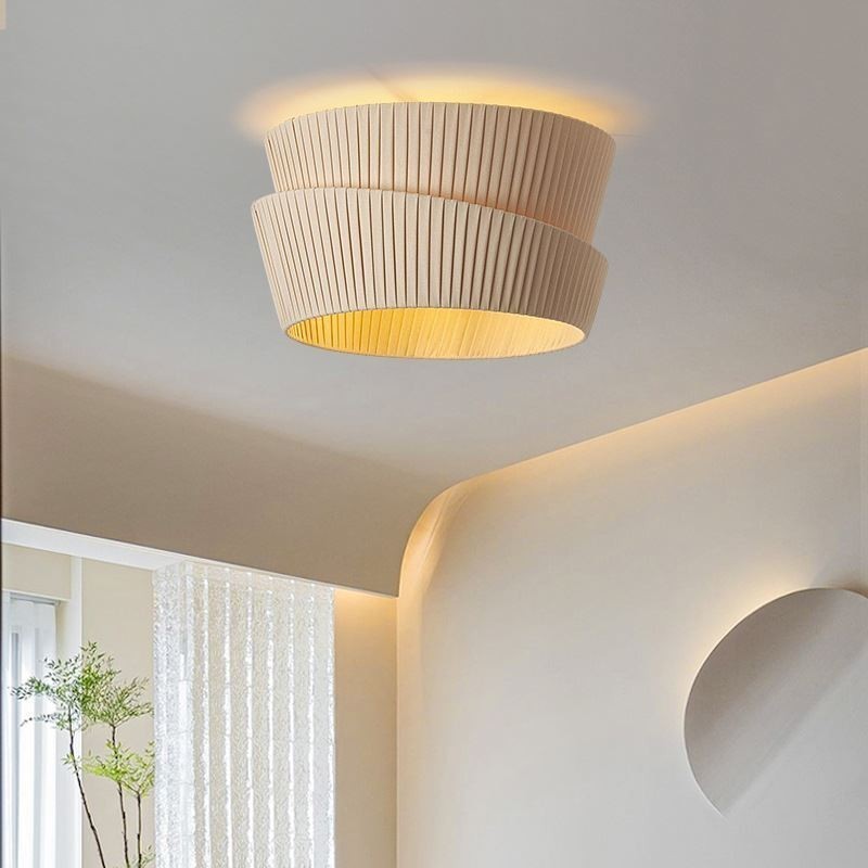 Wabi Sabi Flush Mount French Cream Style Double Layer Fabric Lampshade Ceiling Lamp