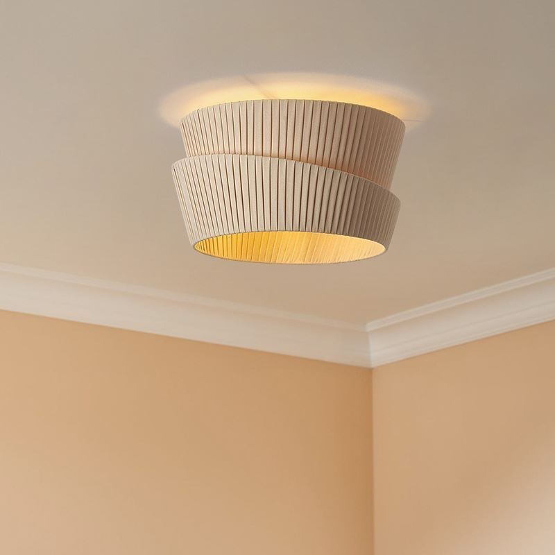 Wabi Sabi Flush Mount French Cream Style Double Layer Fabric Lampshade Ceiling Lamp