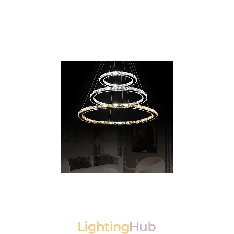 Pendant Lamps Amber and Clear K9 Crystal Chandelier Lights Lighting with 3 Ring