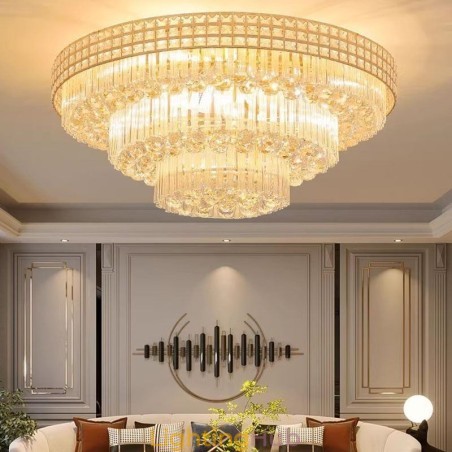 Crystal Flush Mount Round Crystal Ceiling Lamp with Remote Control 80CM Crystal Flush Mount Round Crystal Ceiling Lamp with Remote Control 80CM