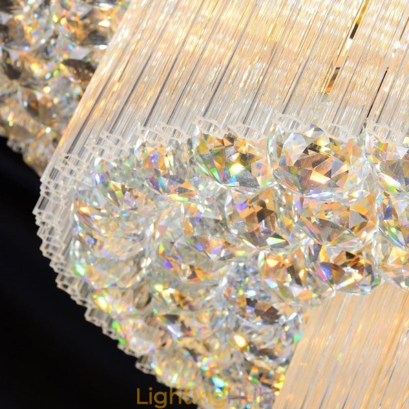 Crystal Flush Mount Round Crystal Ceiling Lamp with Remote Control 80CM