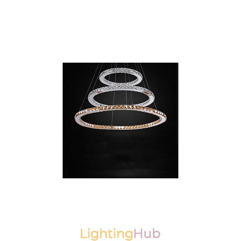 Pendant Lamps Amber and Clear K9 Crystal Chandelier Lights Lighting with 3 Ring