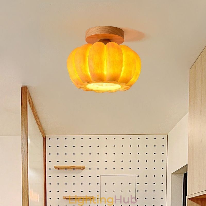 Single head Pumpkin Flush Mount Japanese Retro Ceiling Lights