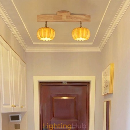 Double Small Pumpkin Flush Mount Japanese Retro Ceiling Light Double Small Pumpkin Flush Mount Japanese Retro Ceiling Light