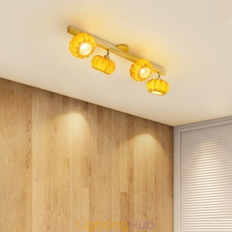 Double Small Pumpkin Flush Mount Japanese Retro Ceiling Light