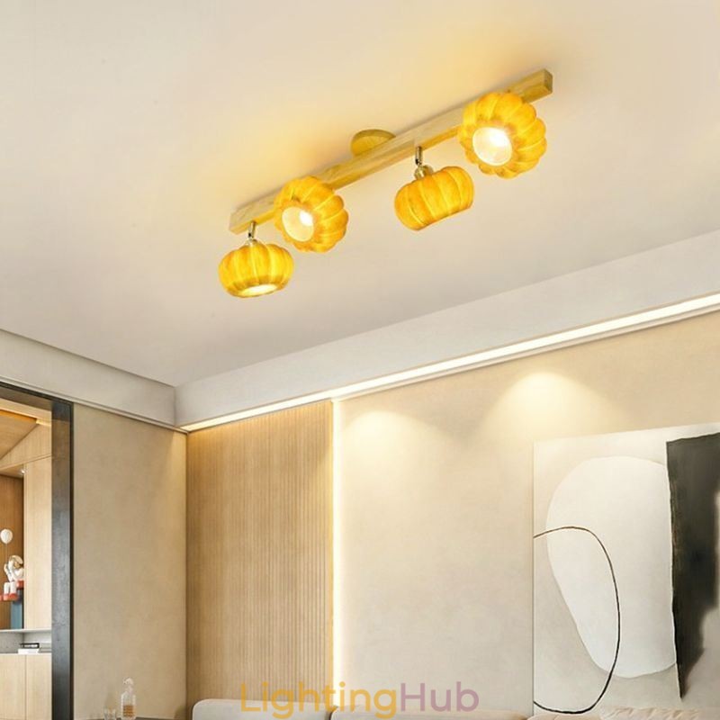 Double Small Pumpkin Flush Mount Japanese Retro Ceiling Light