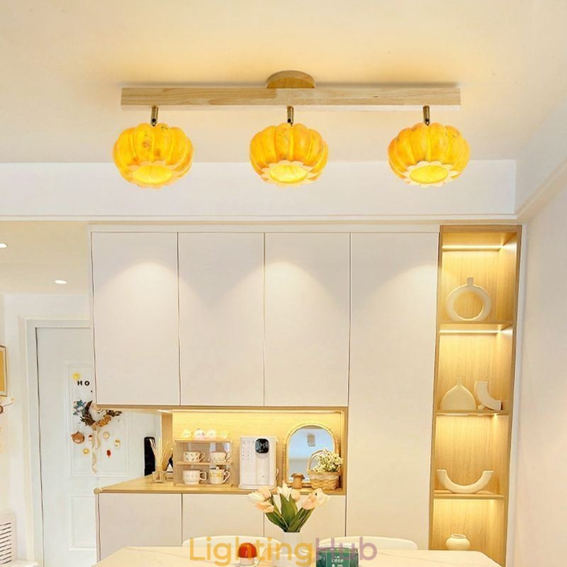 Double Small Pumpkin Flush Mount Japanese Retro Ceiling Light