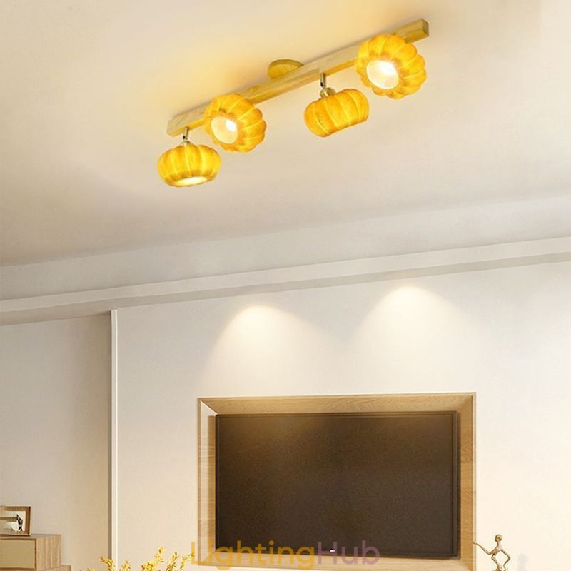 Double Small Pumpkin Flush Mount Japanese Retro Ceiling Light