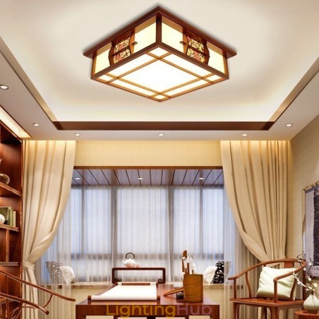 Retro Wooden Flush Mount Square Ceiling Light Retro Wooden Flush Mount Square Ceiling Light