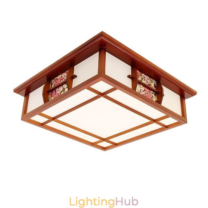 Retro Wooden Flush Mount Square Ceiling Light