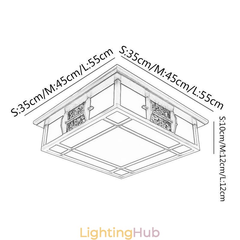 Retro Wooden Flush Mount Square Ceiling Light