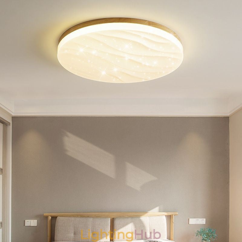 Japanese Wood Ceiling Light Acrylic Round Corrugated Ceiling Lamp