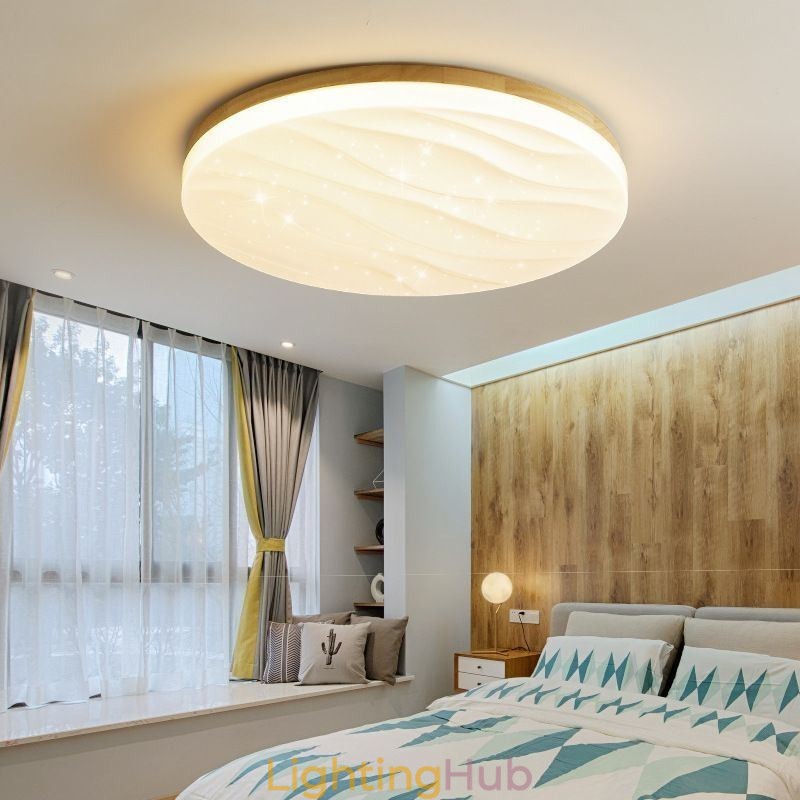 Japanese Wood Ceiling Light Acrylic Round Corrugated Ceiling Lamp