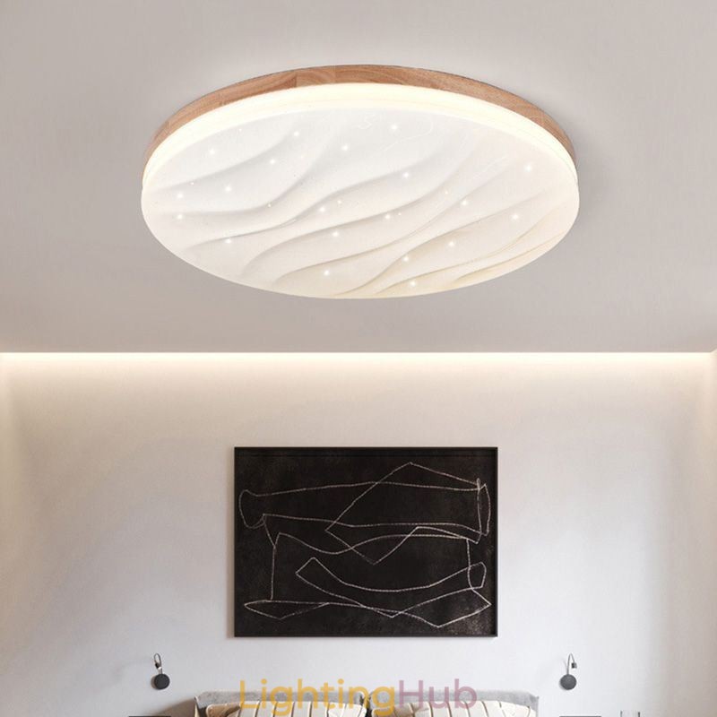 Japanese Wood Ceiling Light Acrylic Round Corrugated Ceiling Lamp