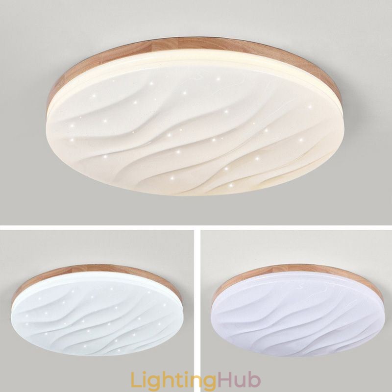 Japanese Wood Ceiling Light Acrylic Round Corrugated Ceiling Lamp