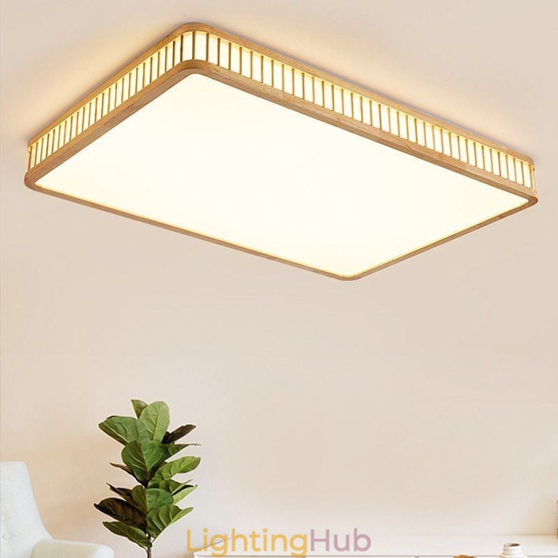 Japanese Acrylic Ceiling Light Rectangular Rubber Wood Ceiling Light