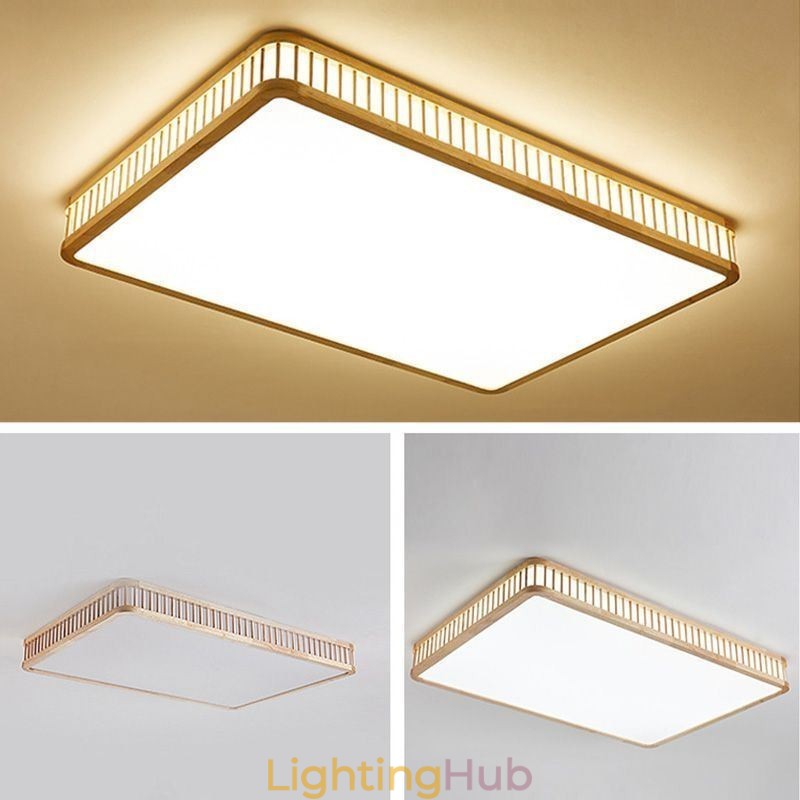 Japanese Acrylic Ceiling Light Rectangular Rubber Wood Ceiling Light