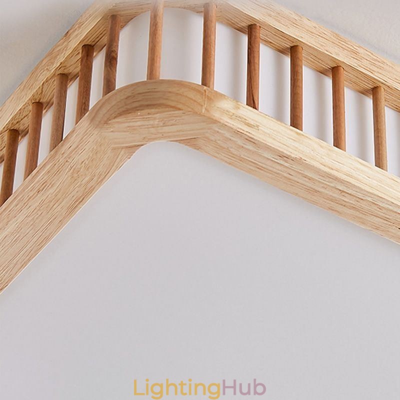 Japanese Acrylic Ceiling Light Rectangular Rubber Wood Ceiling Light