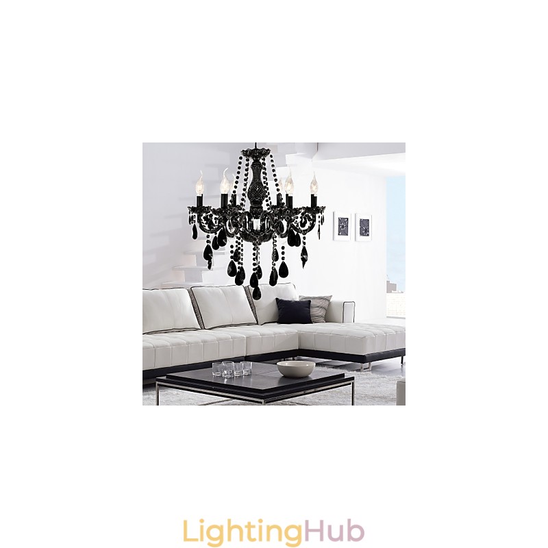 Chandelier Black Crystal Modern 6 Lights