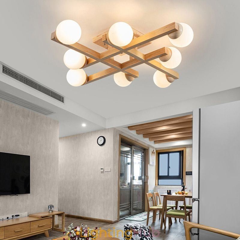 Japanese Wood Ceiling Light Magic Bean Molecular Ceiling Lamp