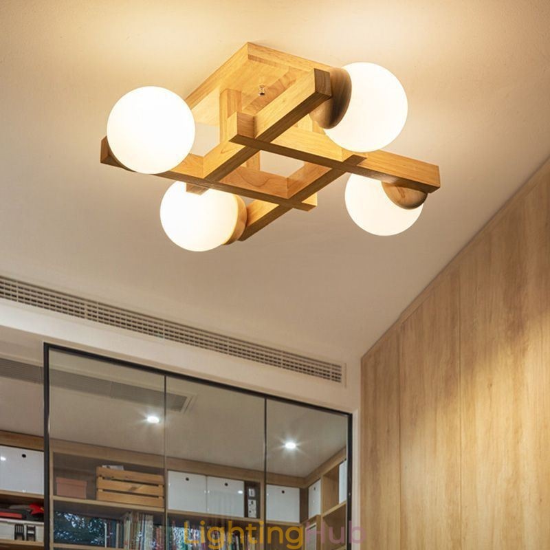 Japanese Wood Ceiling Light Magic Bean Molecular Ceiling Lamp