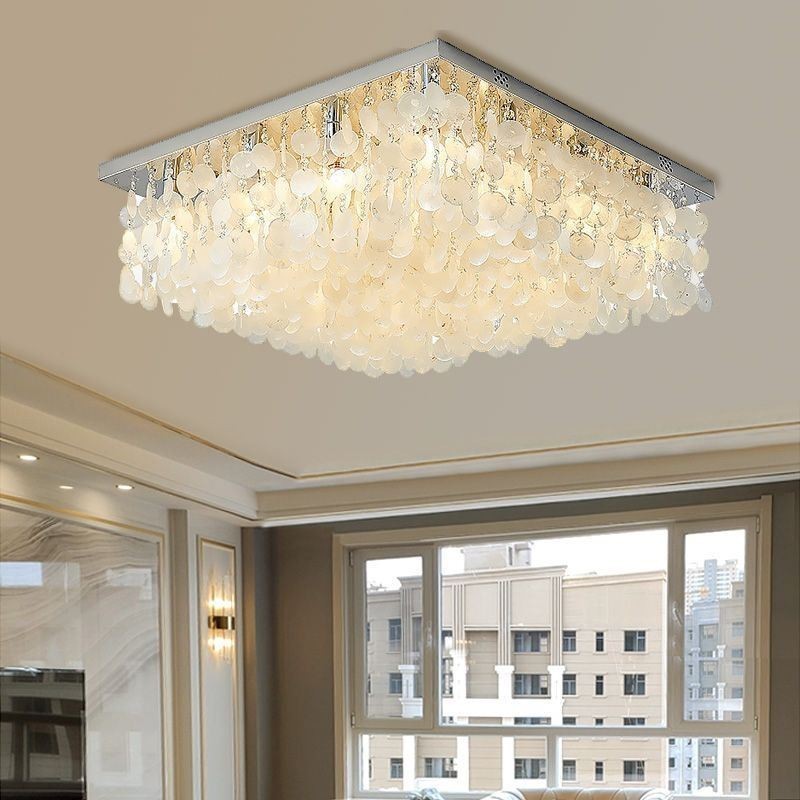 Modern White Shell Ceiling Light Fixture Flush Mount Chandelier
