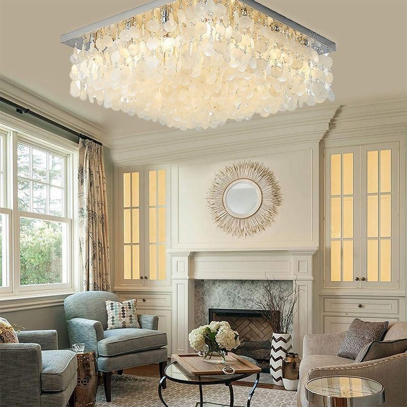 Modern White Shell Ceiling Light Fixture Flush Mount Chandelier
