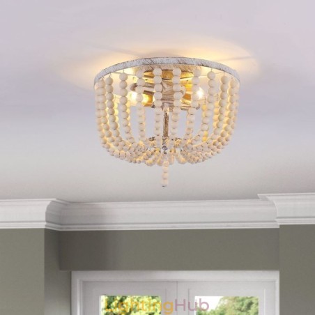 Farmhouse Wood Beaded Flush Mount Celling Light 3 Light Fixture Farmhouse Wood Beaded Flush Mount Celling Light 3 Light Fixture