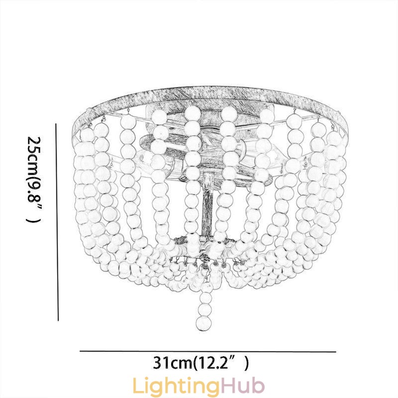 Farmhouse Wood Beaded Flush Mount Celling Light 3 Light Fixture
