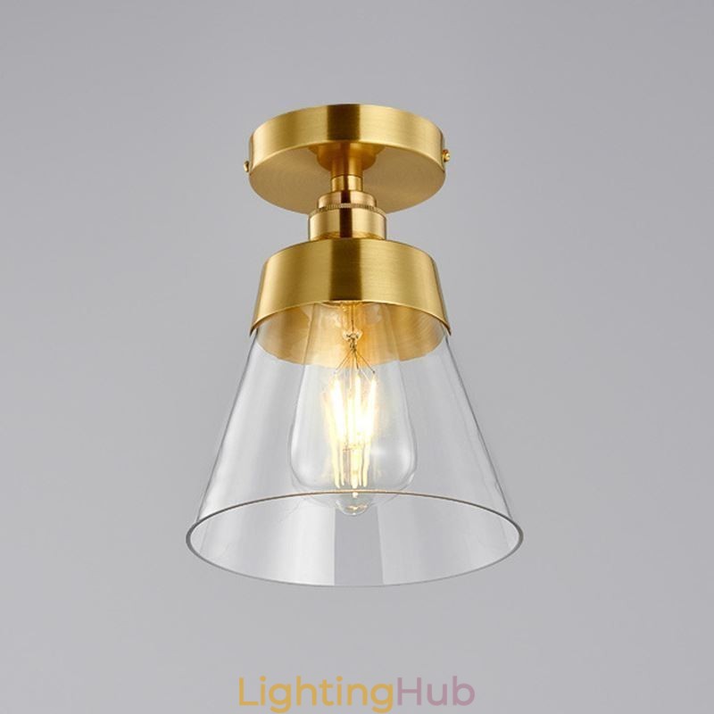 Contemporary Glass Flush Ceiling Light 1 Light Brass Finish