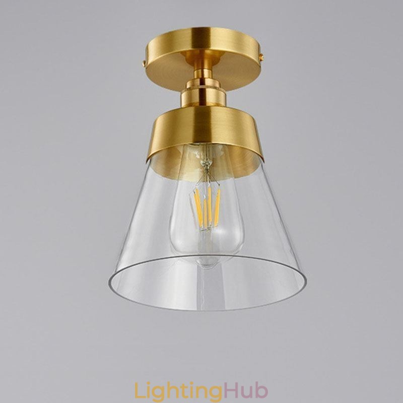 Contemporary Glass Flush Ceiling Light 1 Light Brass Finish