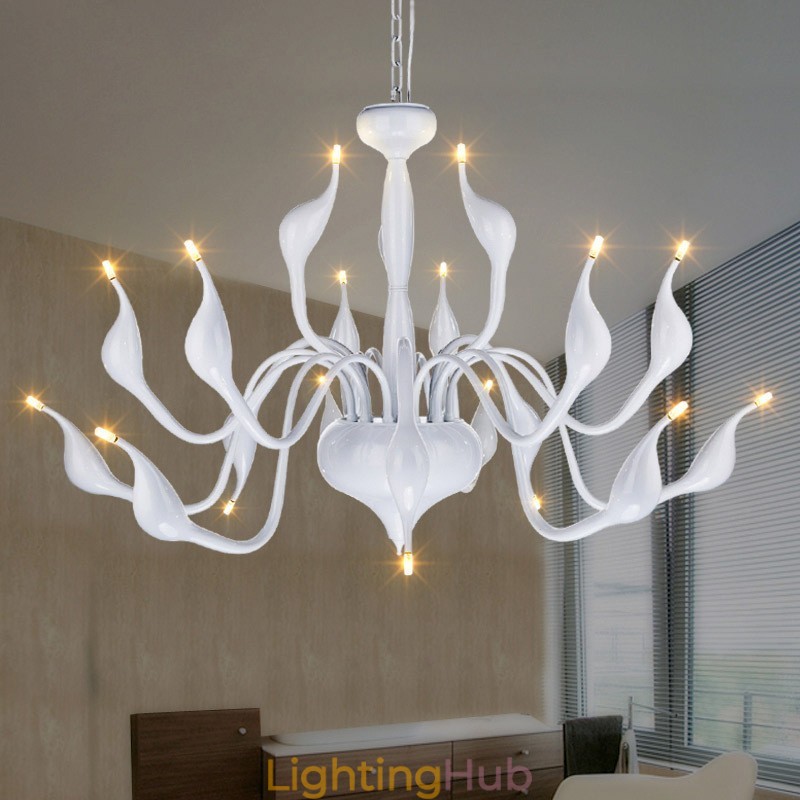 18 Lights Stainless Post Modern Swan Chandelier Light G4 White Finished