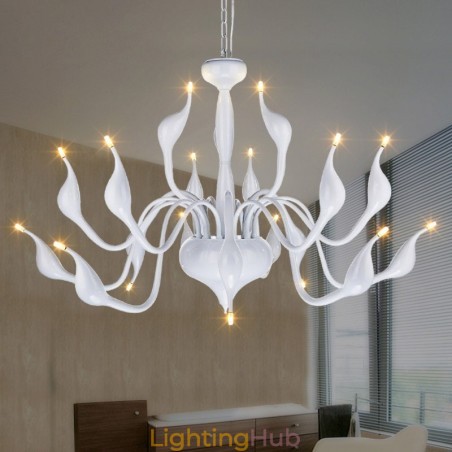 18 Lights Stainless Post Modern Swan Chandelier Light G4 White Finished 18 Lights Stainless Post Modern Swan Chandelier Light G4 White Finished