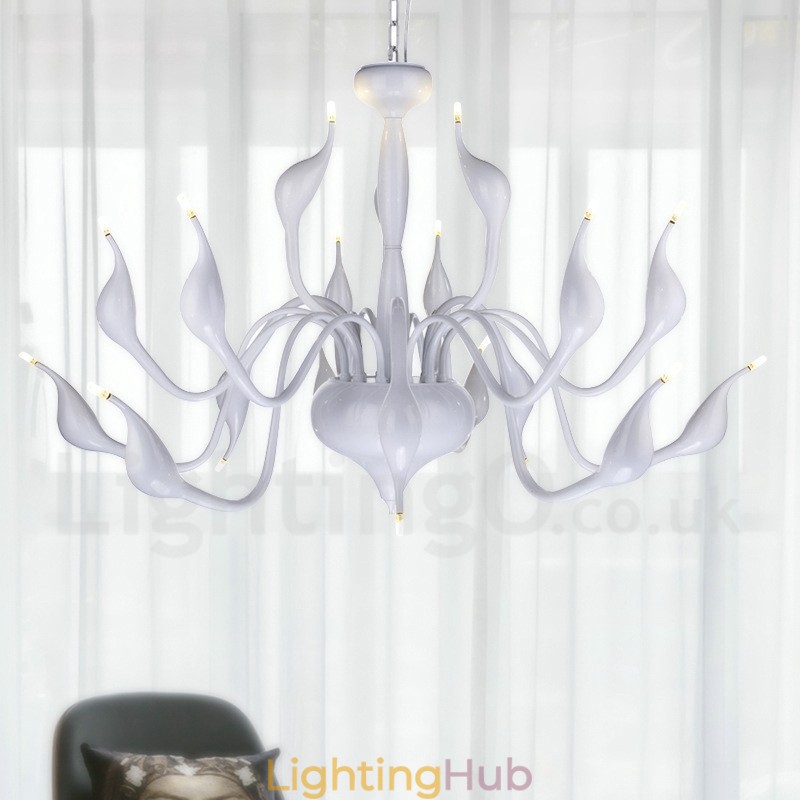 18 Lights Stainless Post Modern Swan Chandelier Light G4 White Finished