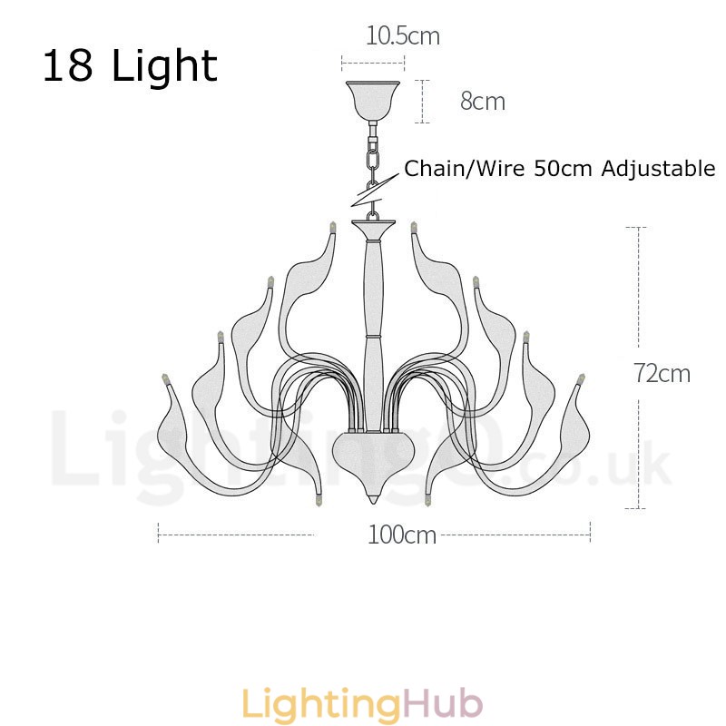 18 Lights Stainless Post Modern Swan Chandelier Light G4 White Finished