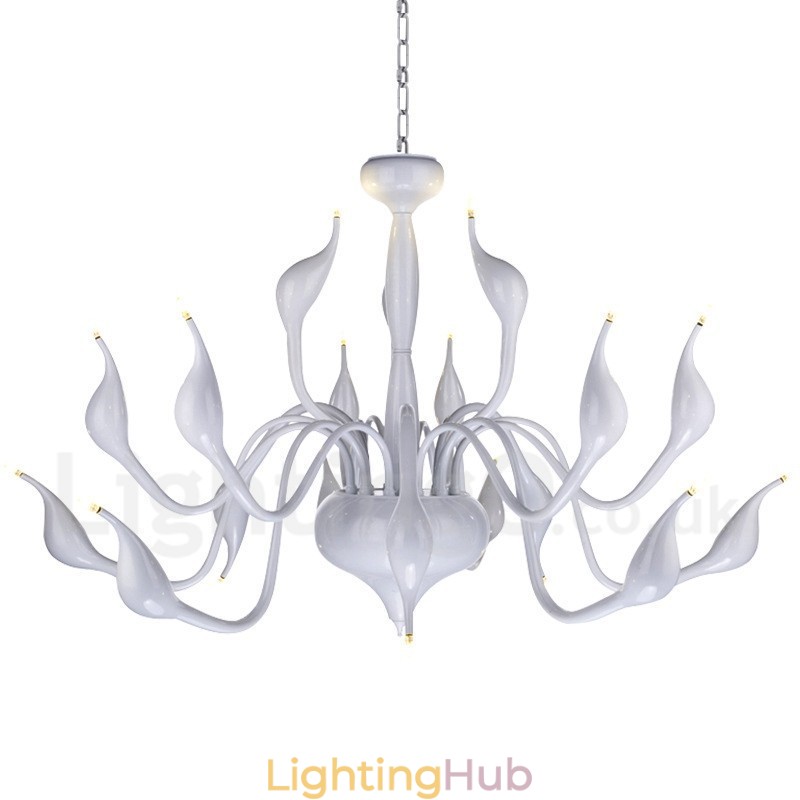 18 Lights Stainless Post Modern Swan Chandelier Light G4 White Finished