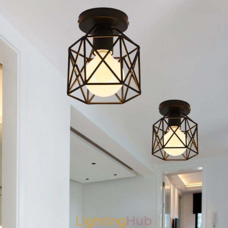 Metal Cage Flush Mount Ceiling Light