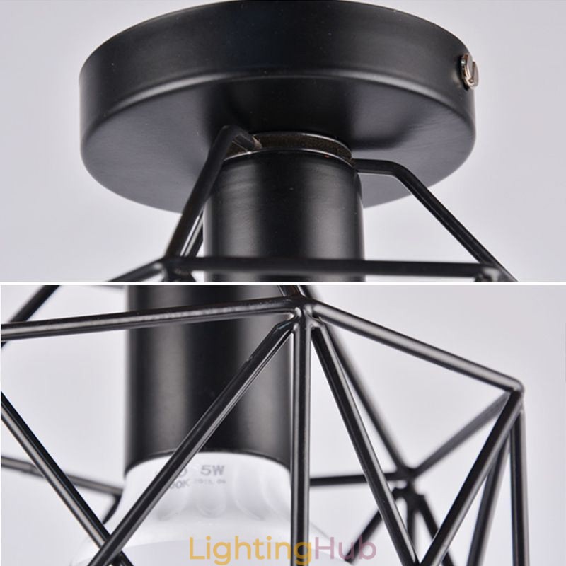 Metal Cage Flush Mount Ceiling Light