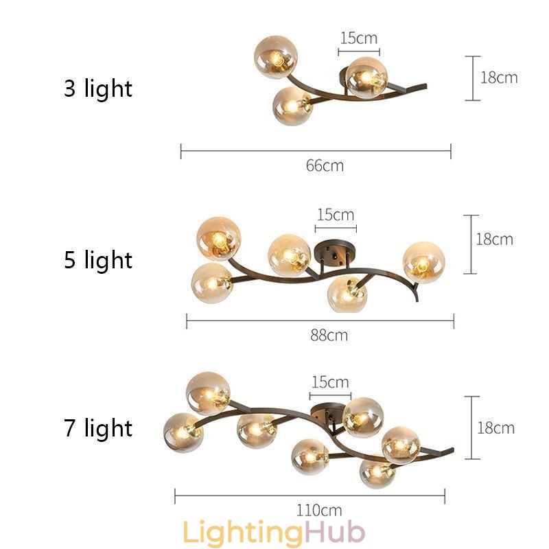 Modern Minimalist Branch Flush Mount Glass Globe Ceiling Light